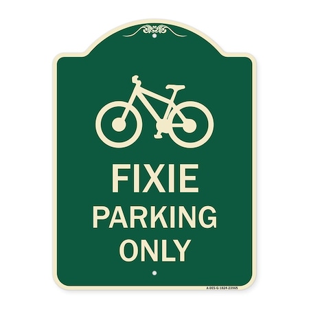 Signmission Designer Series Fixie Parking Only, Green & Tan Heavy-Gauge Alum Sign, 18" L, 24" H, G-1824-23965 A-DES-G-1824-23965
